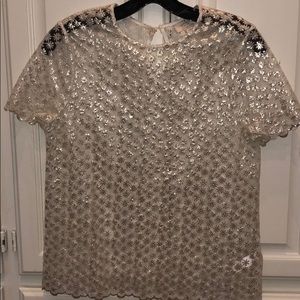 Kate Spade White/Silver Floral Embroidered Blouse